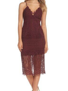 Bardot Lace Versailles Wine Midi Dress